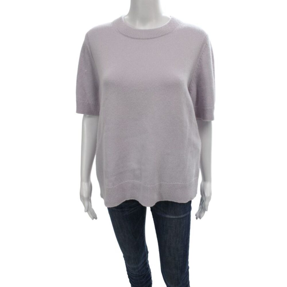 COS Womens Cashmere Pullover Sweater Purple Crew Neck Short Sleeve Size L
